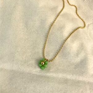 Small Green Floral Charm Necklace 18 in + 3 in extender Goldtone Delicate